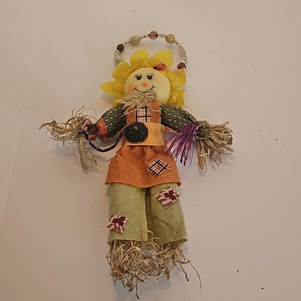 Hand Crafted Upcycled Fall Bottle Art Floral Sunflower Scarecrow Lighgt- up